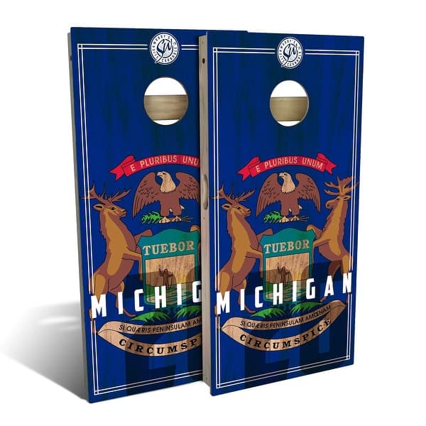 slide 2 of 8, Michigan State Flag 2 Outdoor Cornhole Board Set Backyard 2x4 - Include Carrying Case