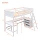preview thumbnail 3 of 25, Twin Size Wooden Loft Bed With Shelves and Desk for Home