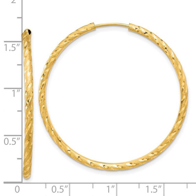 Curata 14k Yellow Gold Polished Satin Sparkle Cut Endless Hoop Earrings - 39.2x2mm