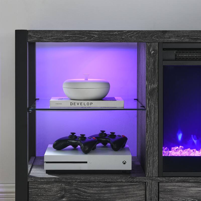 23" Ultra-Thin Electric Fireplace Insert with Adjustable Flame, Crystal & Side Lights, Timer, and Overheat Protection