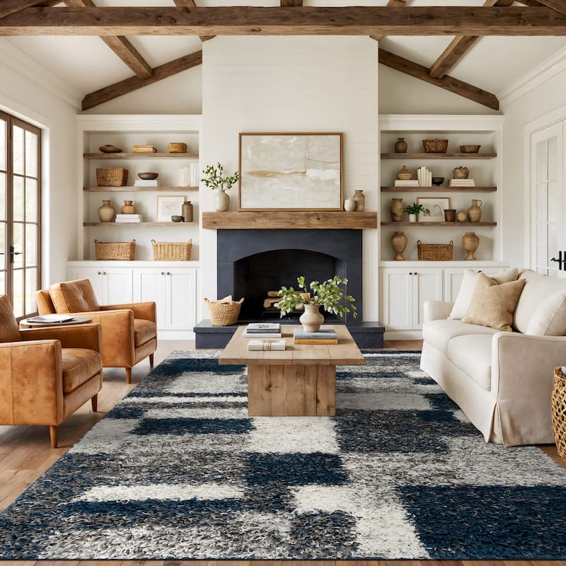 World Rug Gallery Distressed Modern Boxes Plush Shag Area Rug