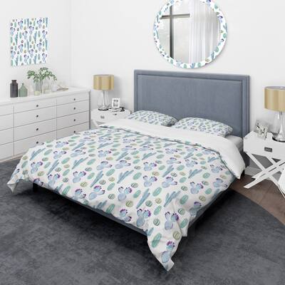 Designart 'White Beautiful watercolor cactus' Cabin & Lodge Duvet Cover Set