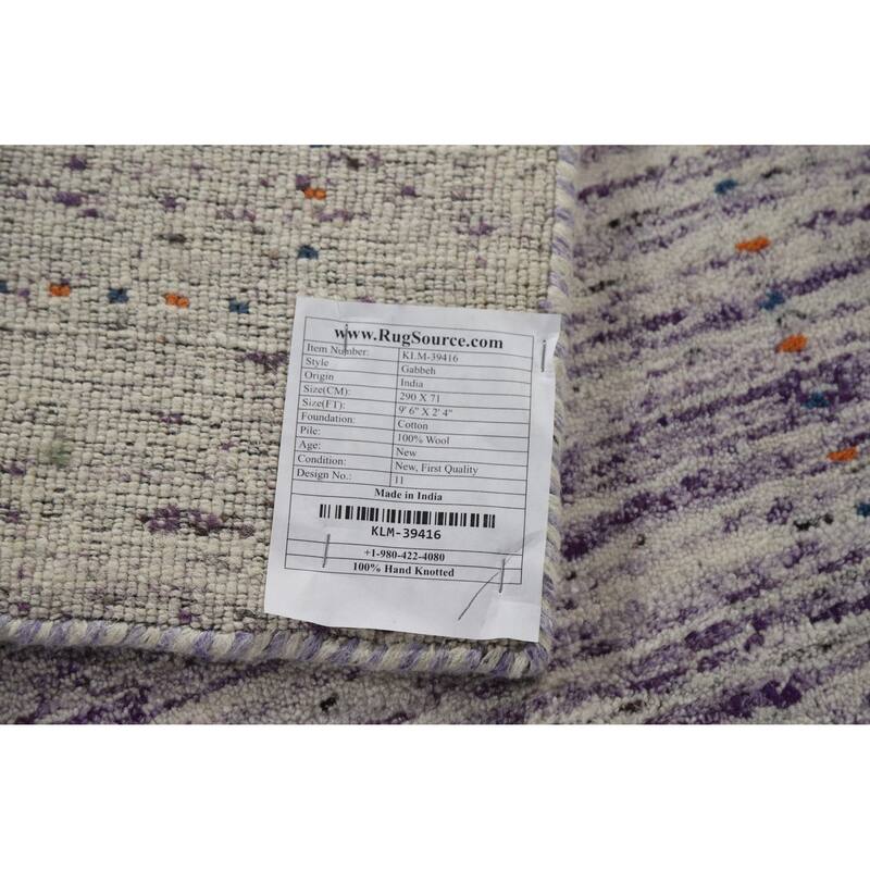 Purple Tribal Gabbeh Indian Runner Rug Hand-Knotted Wool Carpet - 2'4" x 9'6"