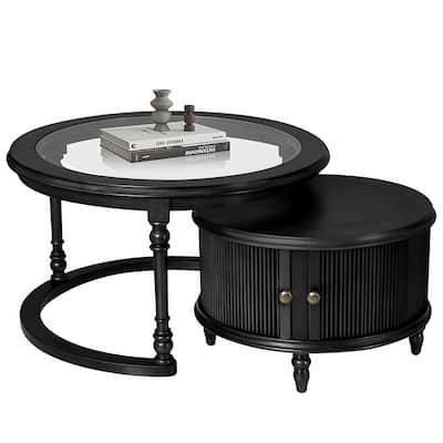 Modern Nesting Coffee Table Set with Glass and Solid Wood Frame
