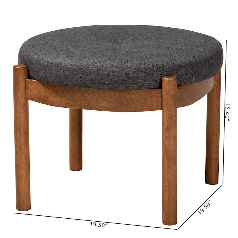 Iliana Japandi Dark Grey Fabric and Walnut Brown Finished Wood Ottoman Footstool