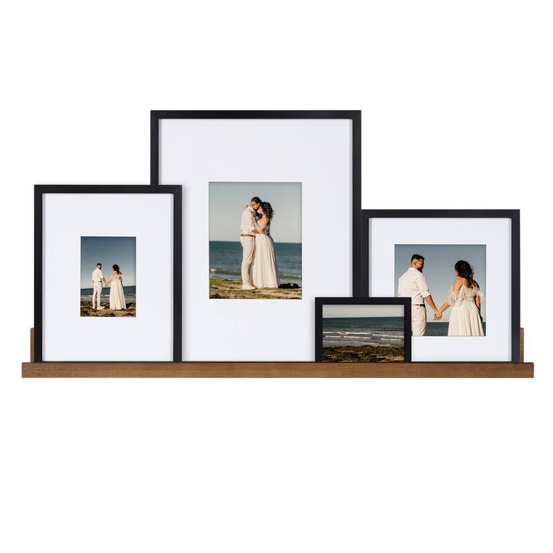 Kate and Laurel Gallery Wall Shelf with Frames Set - 5 Piece - Rustic Brown/Black