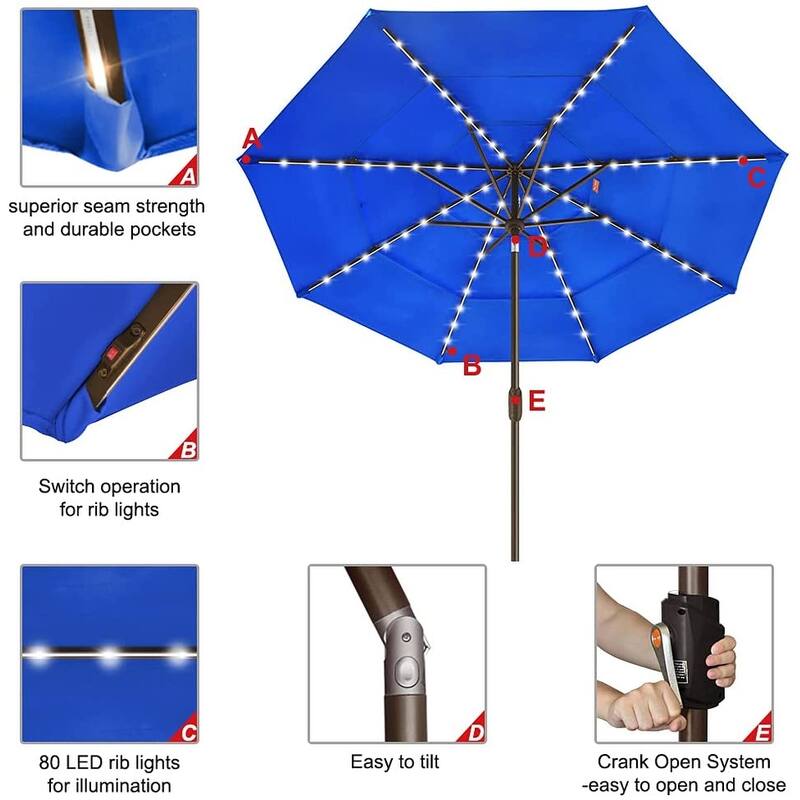 Tradesparker Multicolor Sunbrella 9ft/10x6.5ft Patio Market Outdoor Table Umbrella