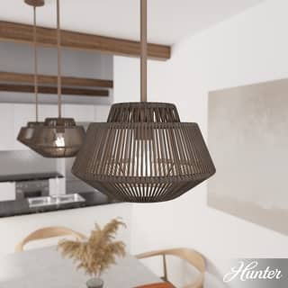 Hunter Brookhollow Rattan Pendant - Kitchen Island, Dining Room, Foyer - Casual, Modern, Transitional, Geometric - Designer!