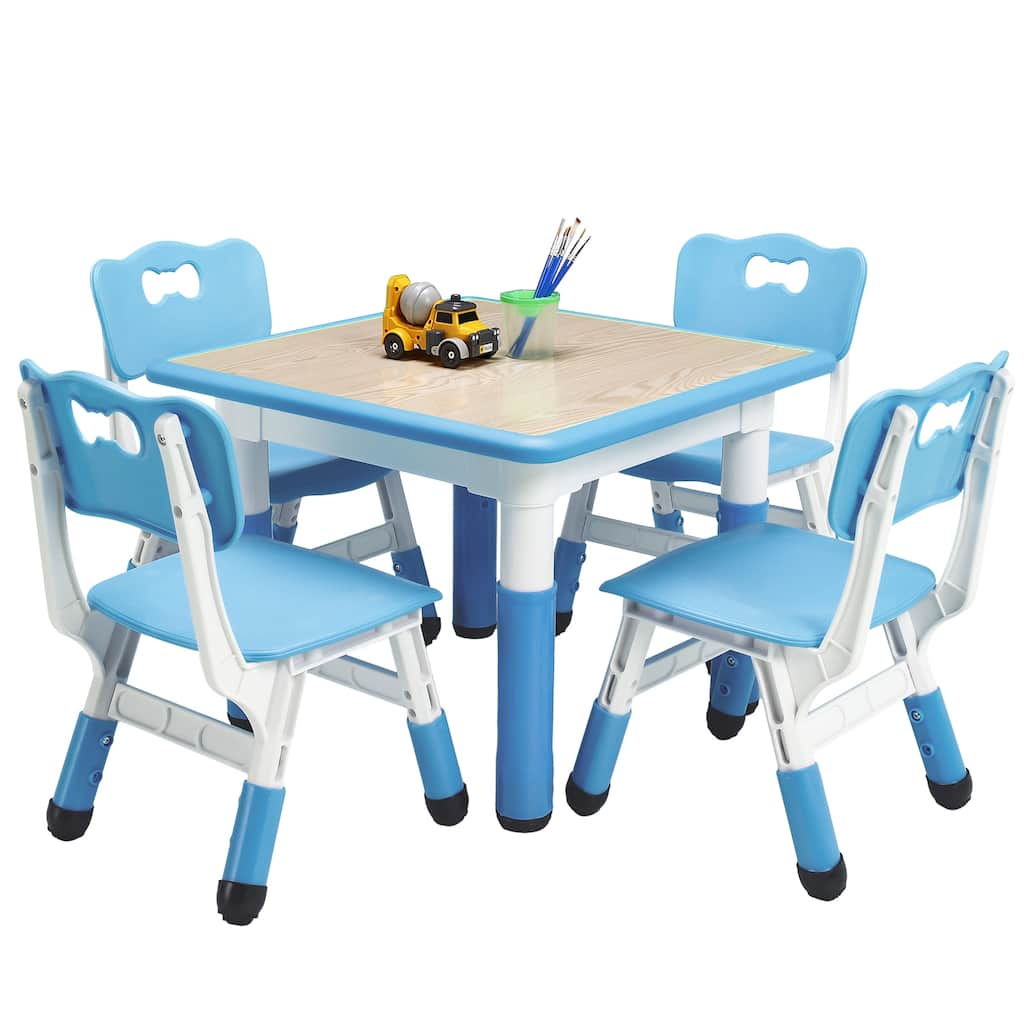 Kids Table and Chairs Set Height Adjustable Desk with 4 Seats