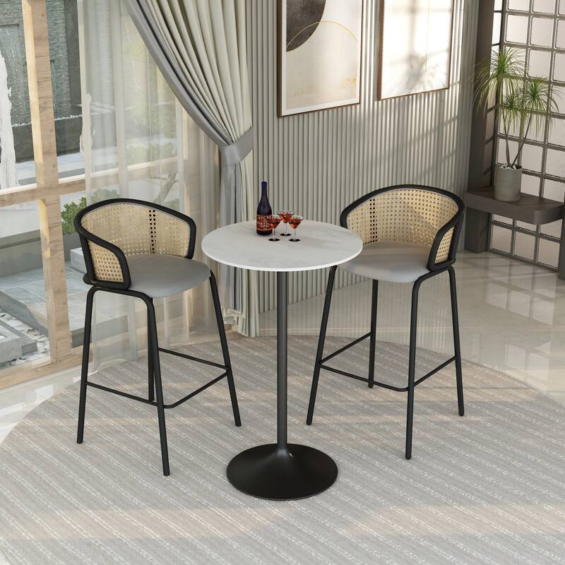 Verve 27" Round Sintered Stone Bar Height Bistro Table with Marble Top & Scratch Resistant for Kitchen, Small Spaces, Patios
