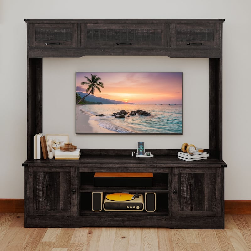 Moasis Glossy Wall Unit Entertainment Center TV Stand with Cabinet for Living Room
