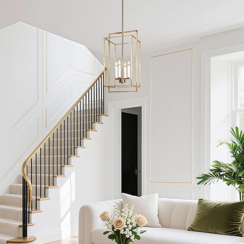 Dilley Modern Farmhouse 4-Light Lantern Chandelier Gold Island Pendant for Kitchen Island