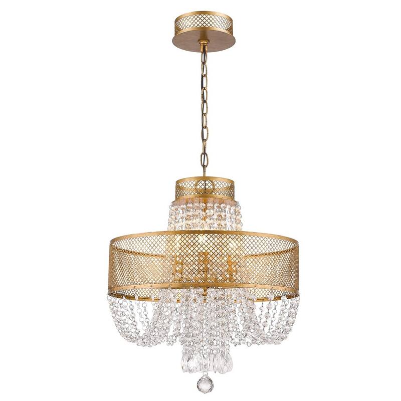 HomeRoots Gold Four Light Metal and Crystals Dimmable Chandelier With Shades - 18' X '20.5' X '18