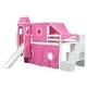 preview thumbnail 11 of 36, Impression Twin Size Playhouse Inspired Bunk Bed with Slide Pink Tent and Tower, Sturdy Construction & Unique Design, Pink