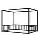 preview thumbnail 12 of 19, Queen Size Modern Floor Bed Frame with Canopy Structure and Full Guardrails, Low-Profile Metal Platform Bed