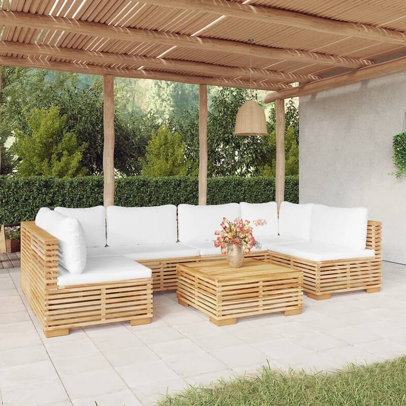 vidaXL 3 Piece Patio Lounge Set with Cushions Solid Wood Teak - 27.4" x 27.4" x 23.6"