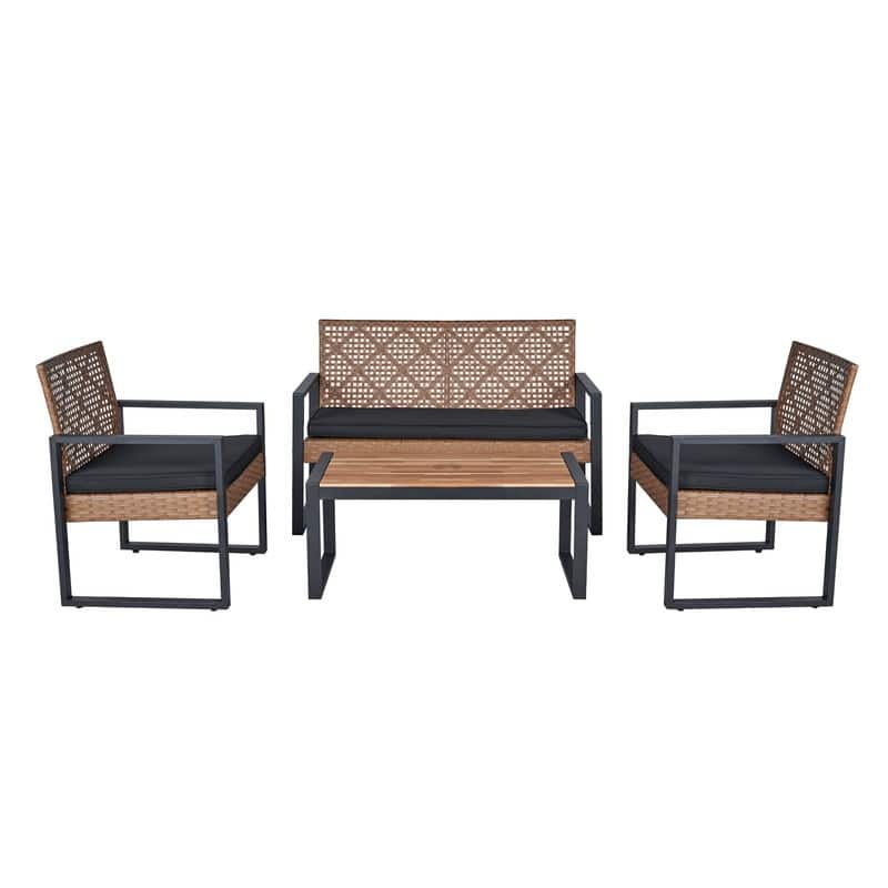 4-Piece Acacia Wood Table Top Patio Furniture Conversation Set for Balcony Porch Garden Backyard Lawn