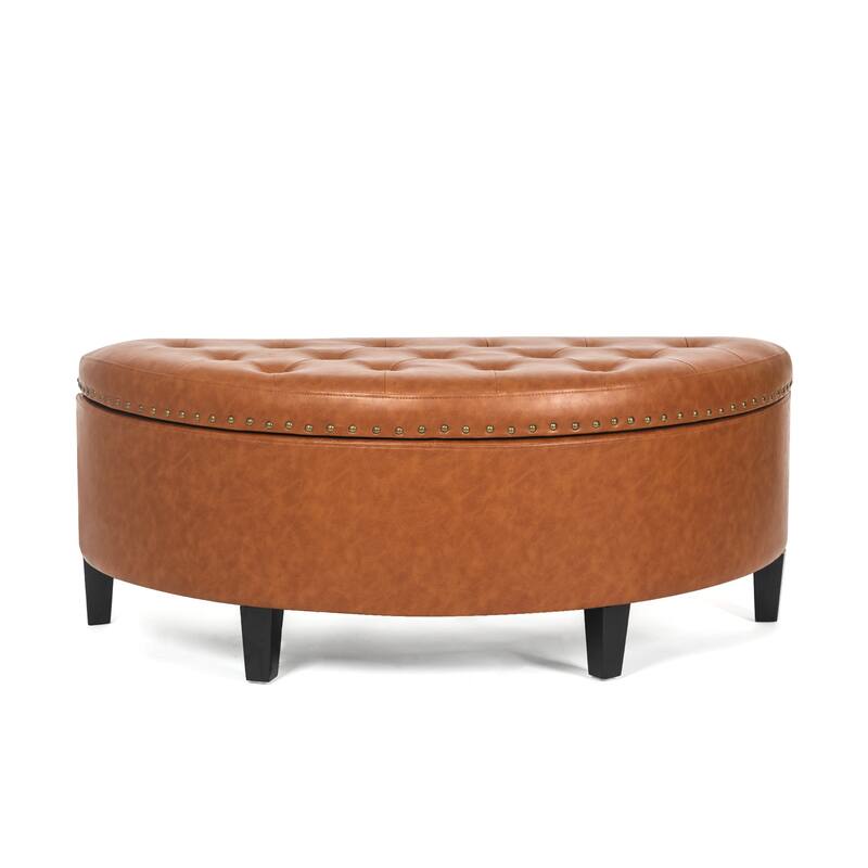 Adeco Half Moon Storage Ottoman Semi Circle Bench