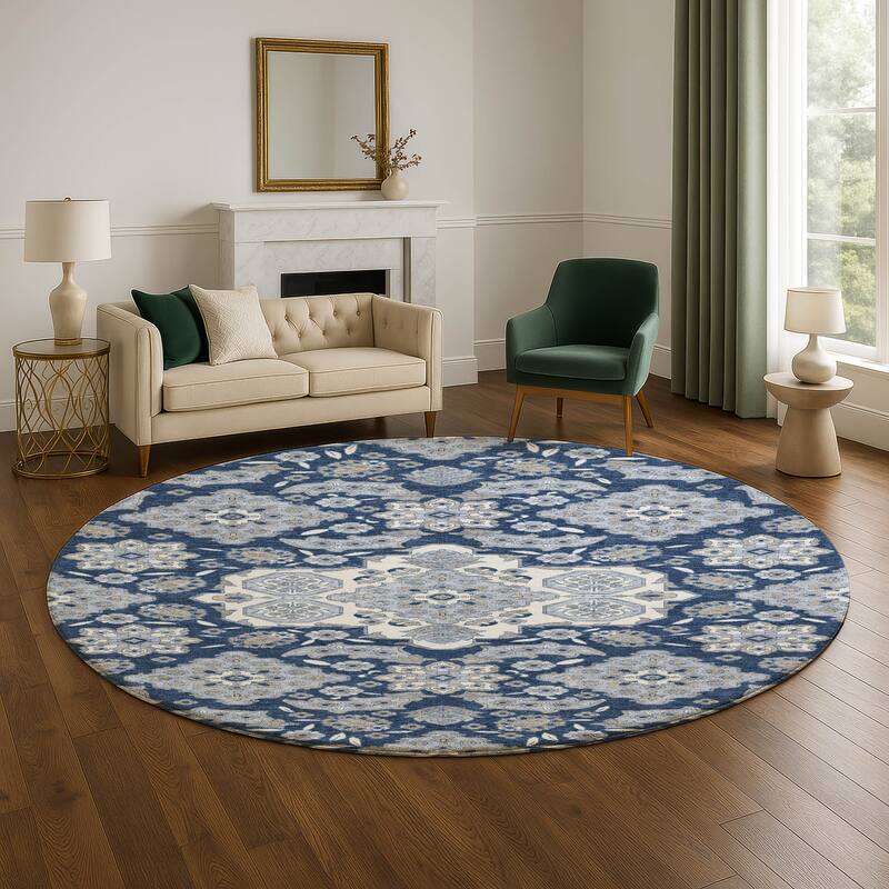 Premium Washable Super Soft Classic Traditional Mayfield Rug - Blue - 8' x 8'