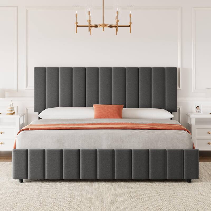 Bed Frame with 4 Storage Drawers and Adjustable Headboard