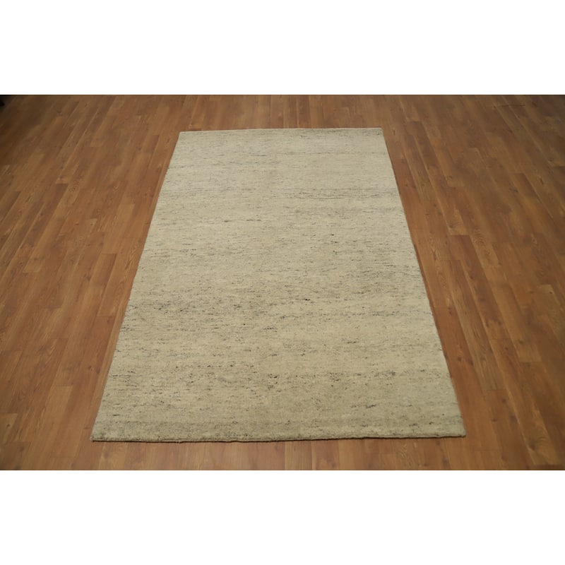 Hand Knotted Oriental 100% Wool Carpet Modern Solid Beige & Ivories Gabbeh Area Rug - 6' 0'' X 3' 11''