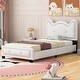 preview thumbnail 2 of 5, White Cute Pine Wood Upholstered Platform Bed, Cartoon Ears Headboard, Sturdy Construction