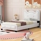 preview thumbnail 2 of 5, White Twin Size Pine Wood Upholstered Platform Bed, Cartoon Ears Headboard, Sturdy Construction