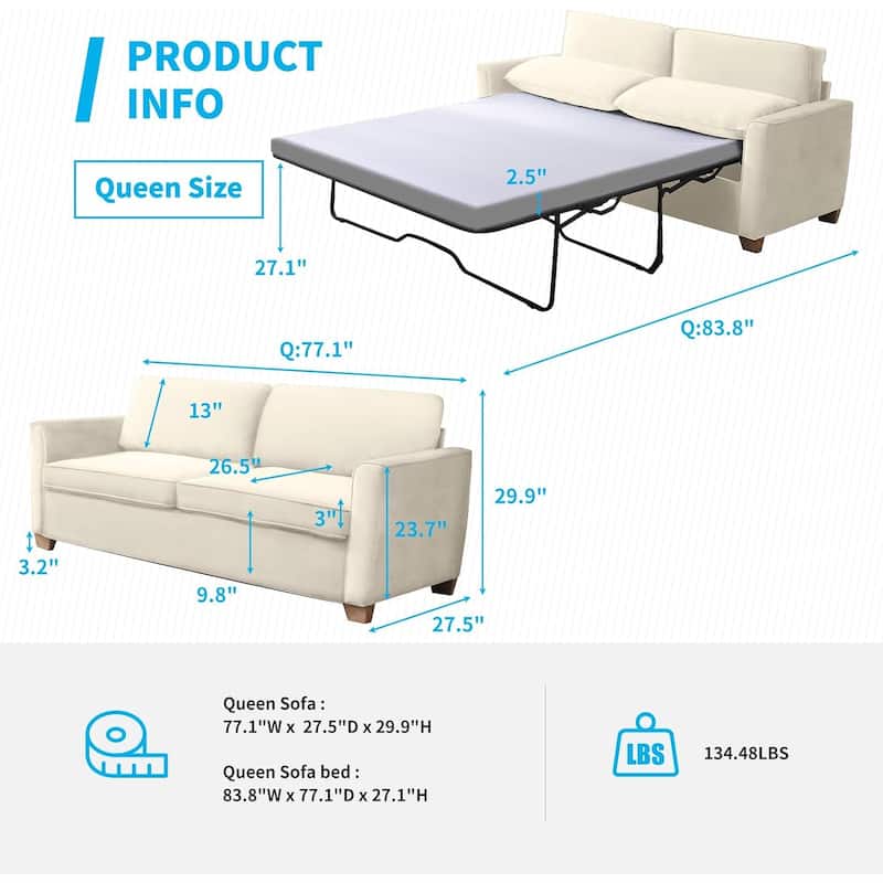 Mixoy Modern Pull Out Sofa Bed,Velvet Sleeper Loveseat Couch Bed