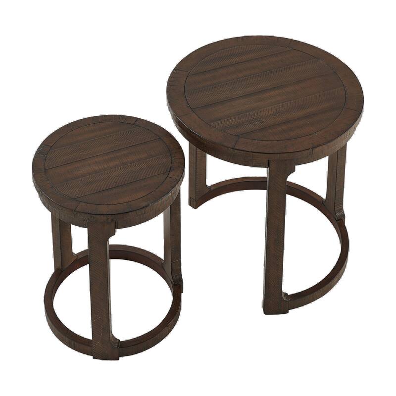 24 inch 2PCS Curved Traditional Round Circle Wooden Coffee Table Set, Mid Century Rustic Style Side Table, End Table