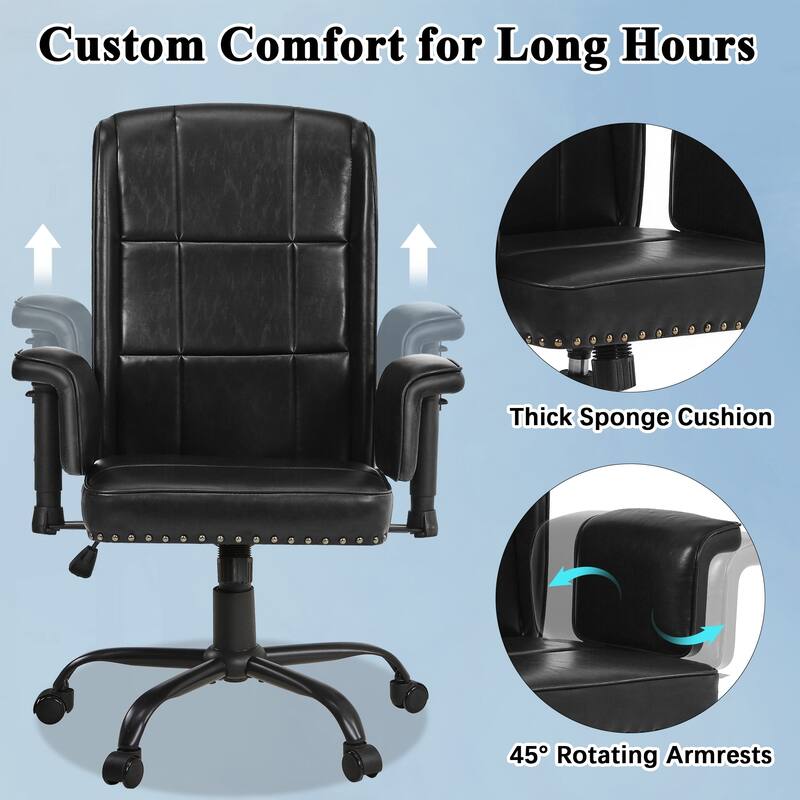 Pu Leather Home Office Desk Chair Adjustable Desk Chair Office Chair Computer Chair Ergonomic Mid Back with 360°Swivel