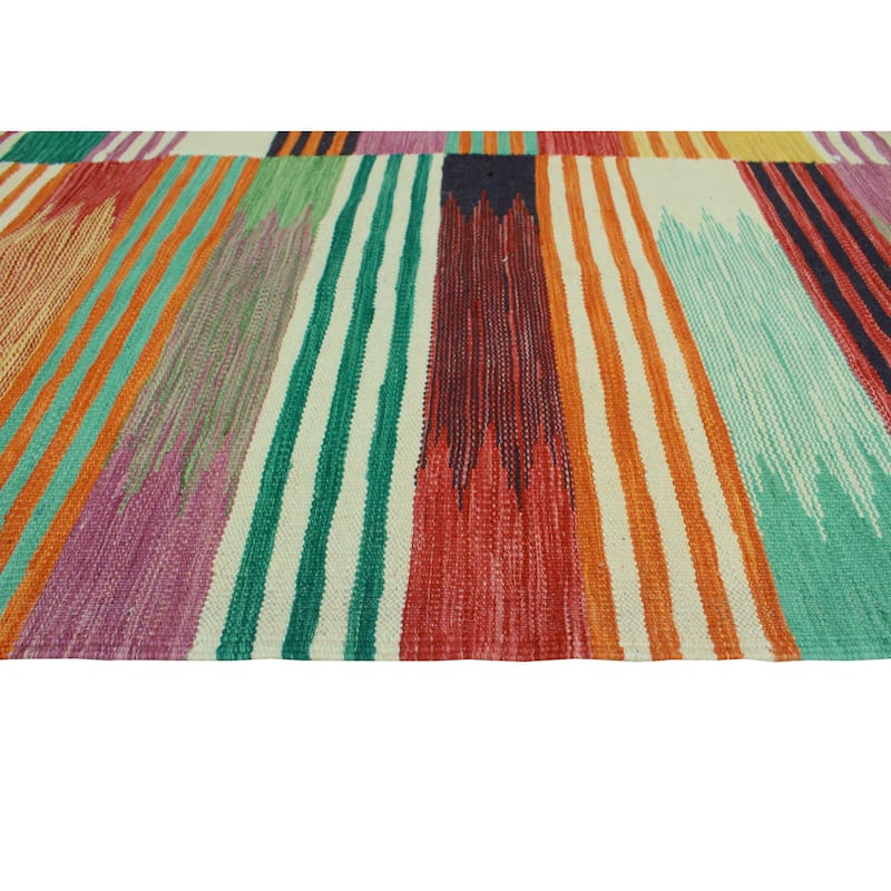 Flatweave Zafir Ivory/Green Rug - 5'9" x 8'2"