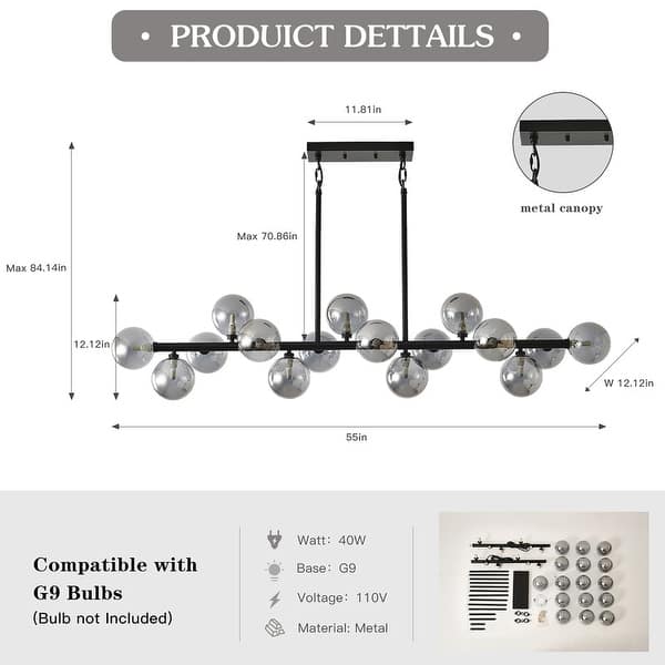 dimension image slide 3 of 6, Mid Century Modern Chandelier Sputnik Light Fixture