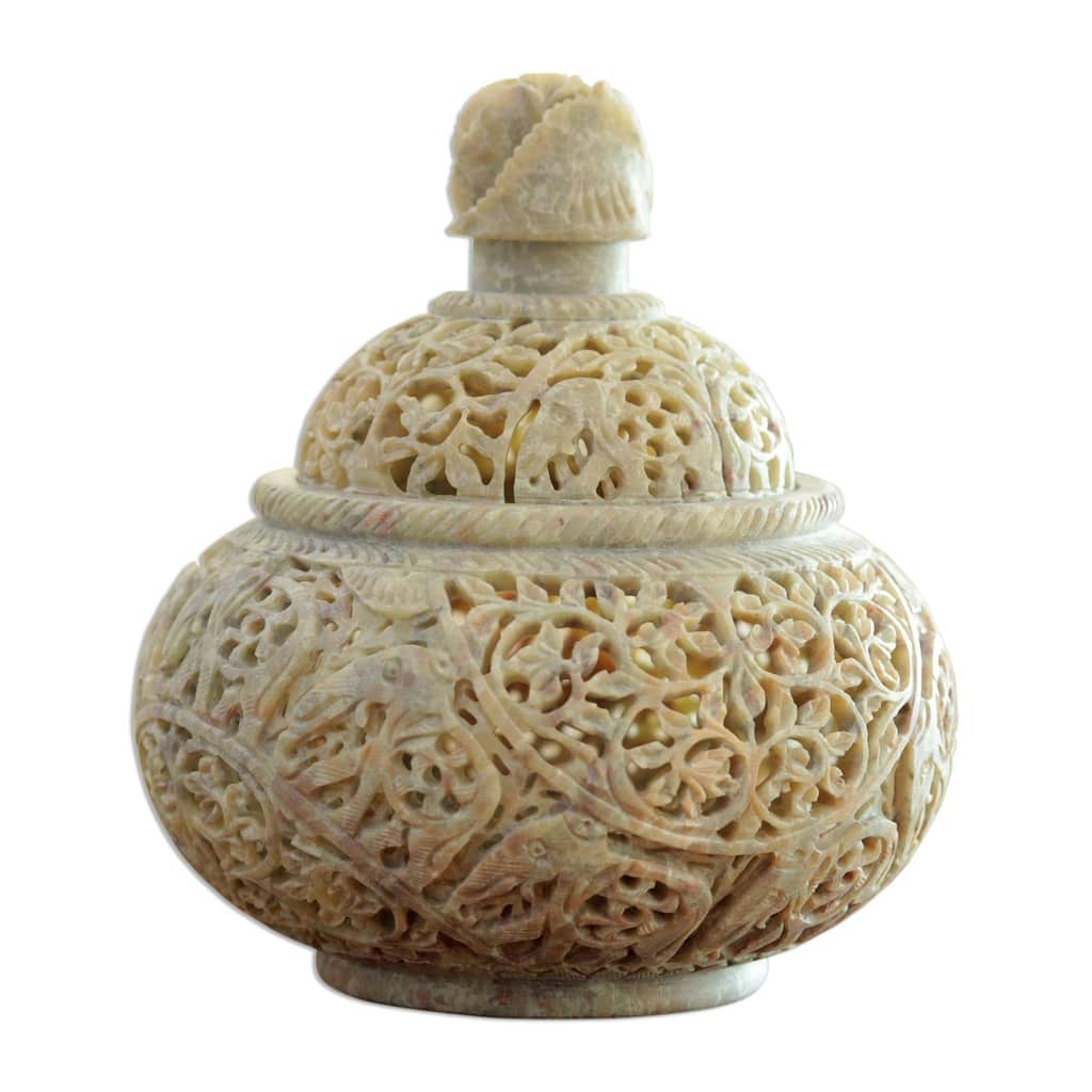 Handmade Elephant Luxuries Soapstone jar (India ) - 31 x 22 x 19