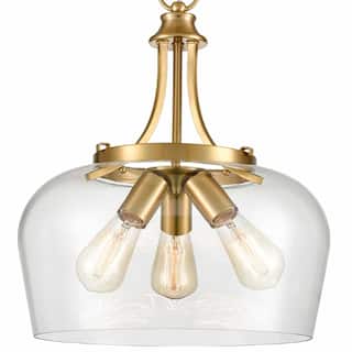 Madinari Modern Large Pendant Light Clear Glass Shade , 3-Bulbs, Adjustable Height