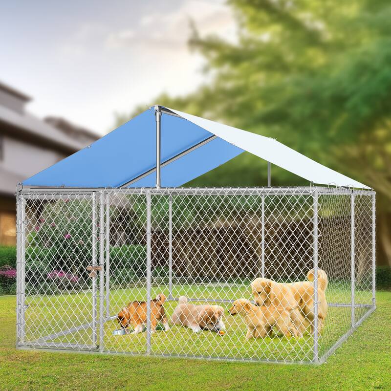 Moasis Large Dog Kennel, Heavy Duty Outdoor Dog Kennel, Dog Playpen, Dogs Run with Roof - 9.8' X 9.8' X 5.9
