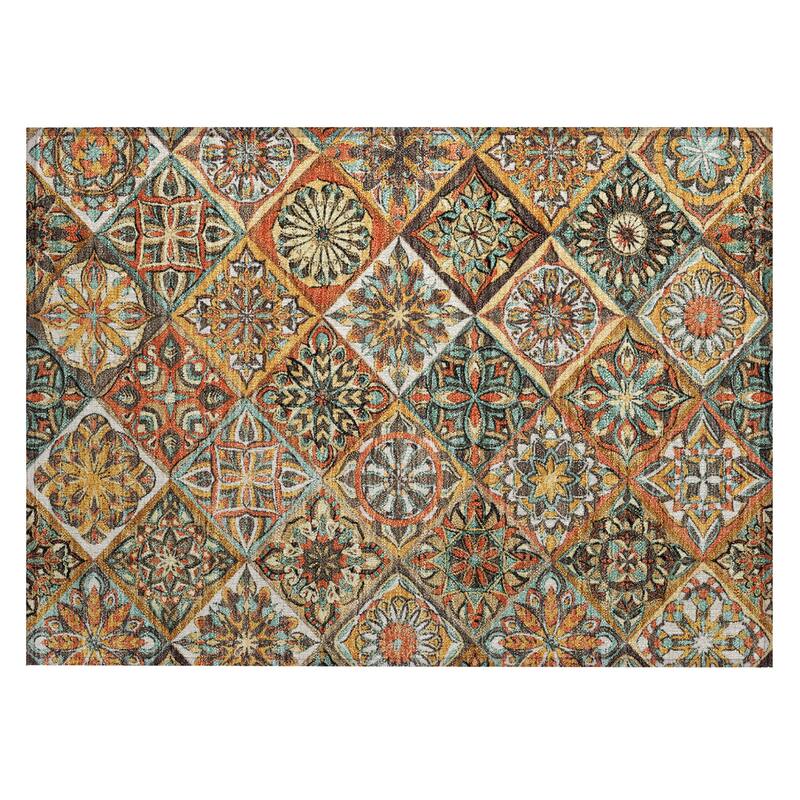 Machine Washable Indoor/ Outdoor Traditional Mosaic Chantille Rug