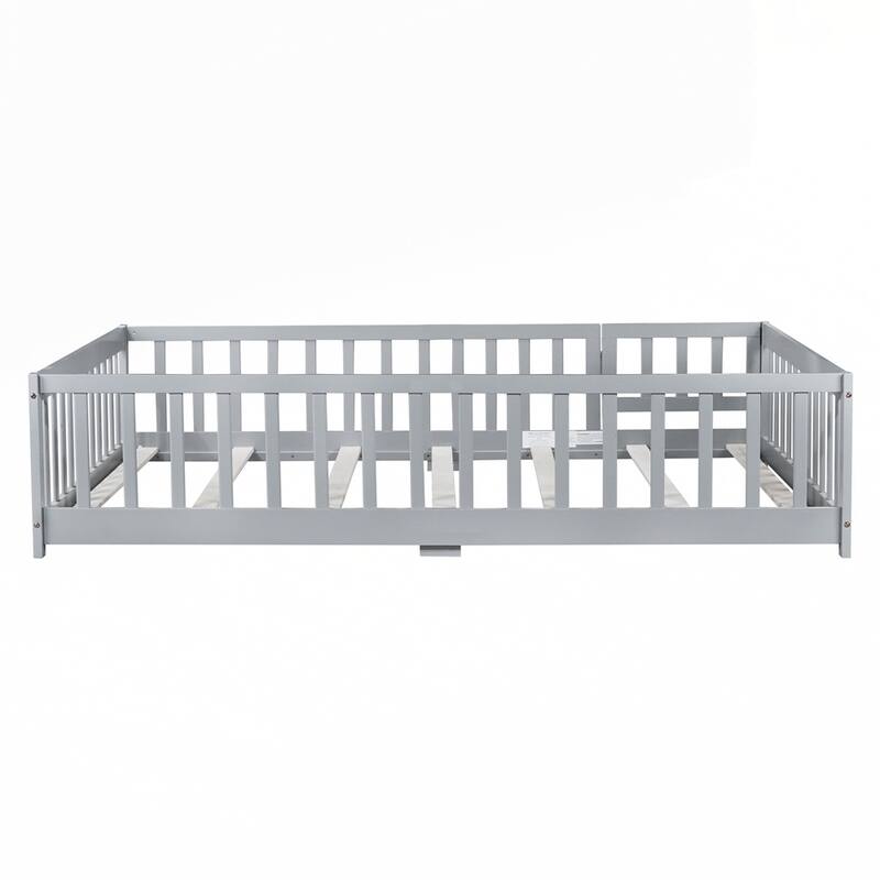 Rubber Wood Floor Bed with Safety Guardrails