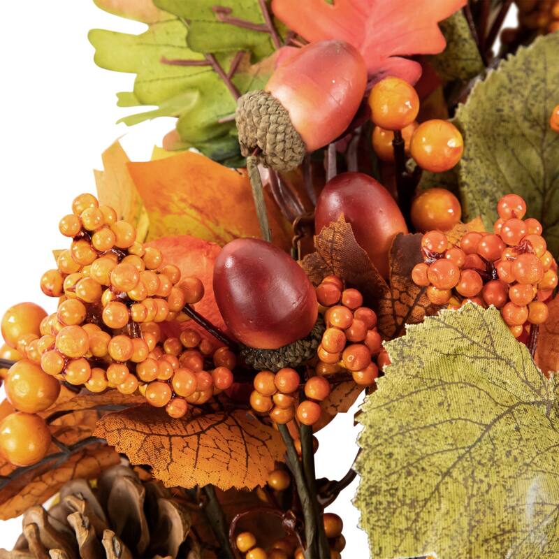 Brown and Orange Leaves and Berries Fall Harvest Wreath, 20-Inch