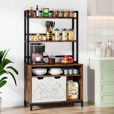 5-Tier Kitchen Bakers Rack with Cabinet and Hutch