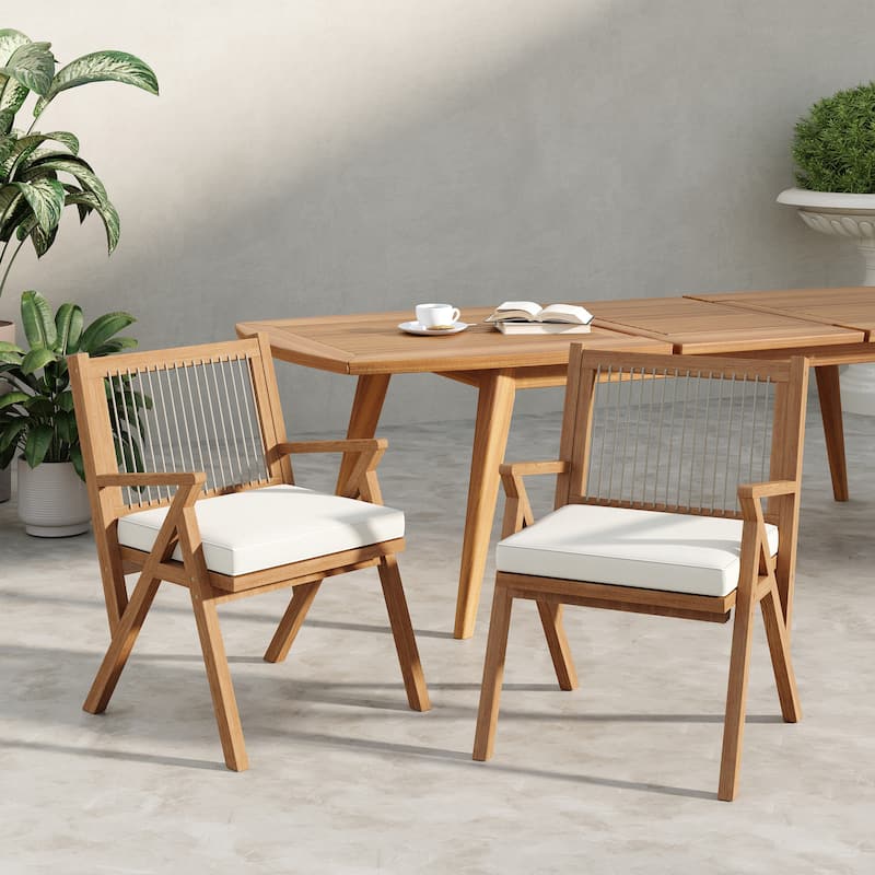 Christopher Knight Home- Eulalia Acacia Rope Patio Dining Chair(Set of 2) - Teak Finish+Grey Rope+Cream Cushion