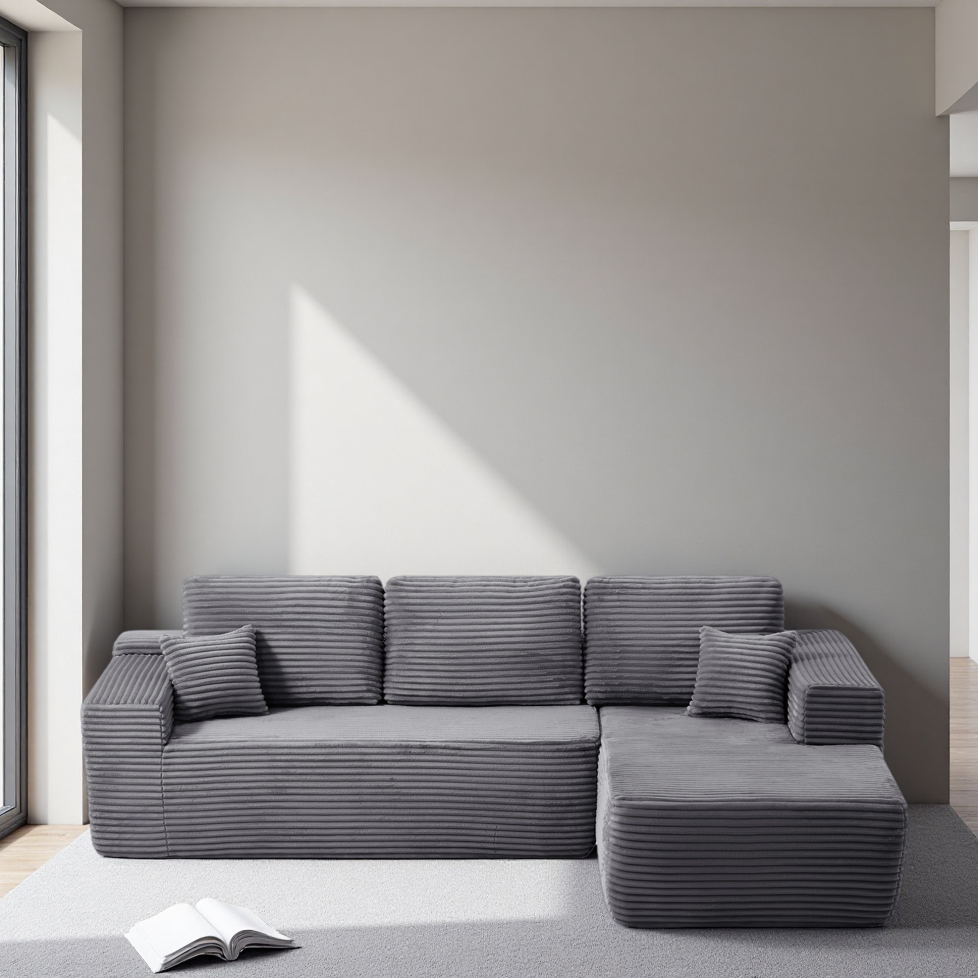 104" Plush Fabric L-shaped Modular Sectional Sofa with Side Pockets and No Assembly Required (Right Chaise)