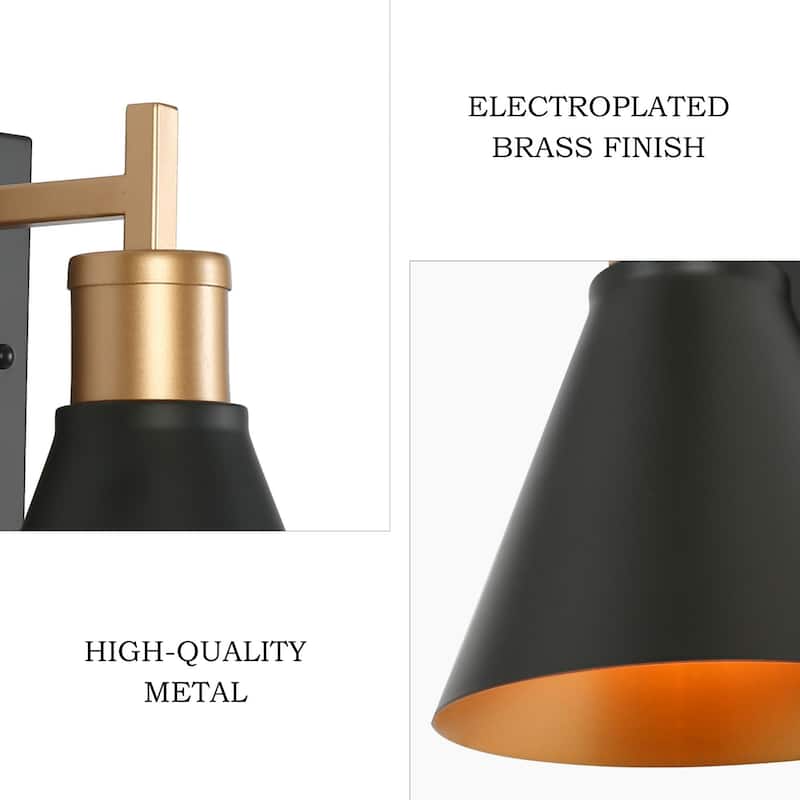 Reuel 1-Light Modern Industrial Black Gold Wall Sconce Metal Bathroom Vanity Lights - L5.5" x W7.5" x H8.5"