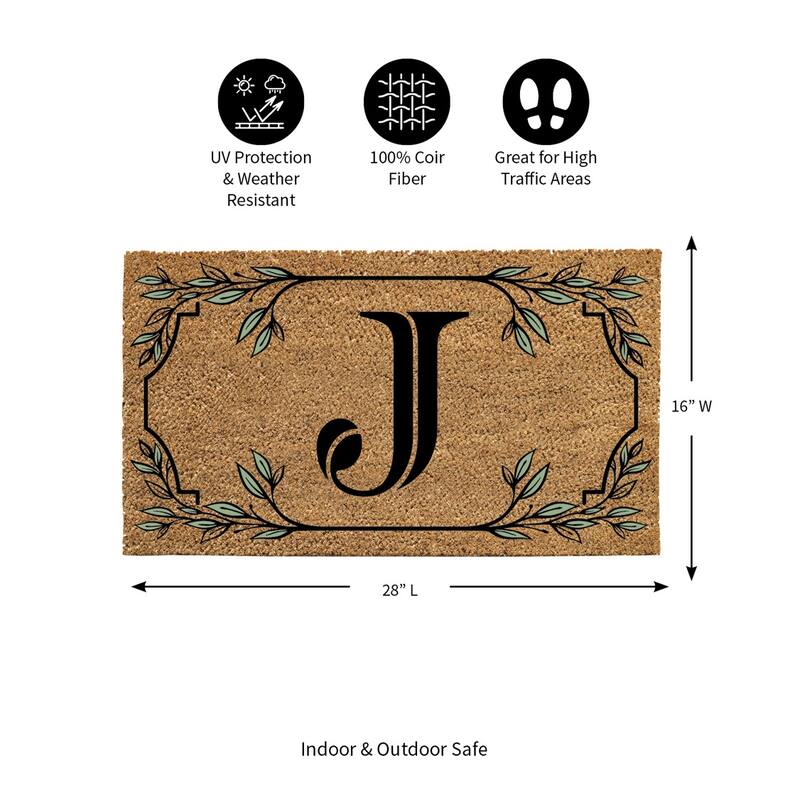 28 in. x 16 in. Monogram Coir Mat, Letter "J"