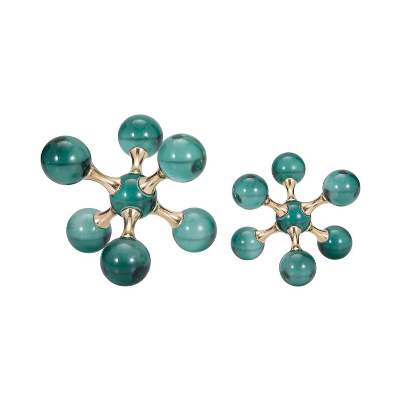 Decorative Glass Jack Book Ends - Set of 2, 7", Green & Gold