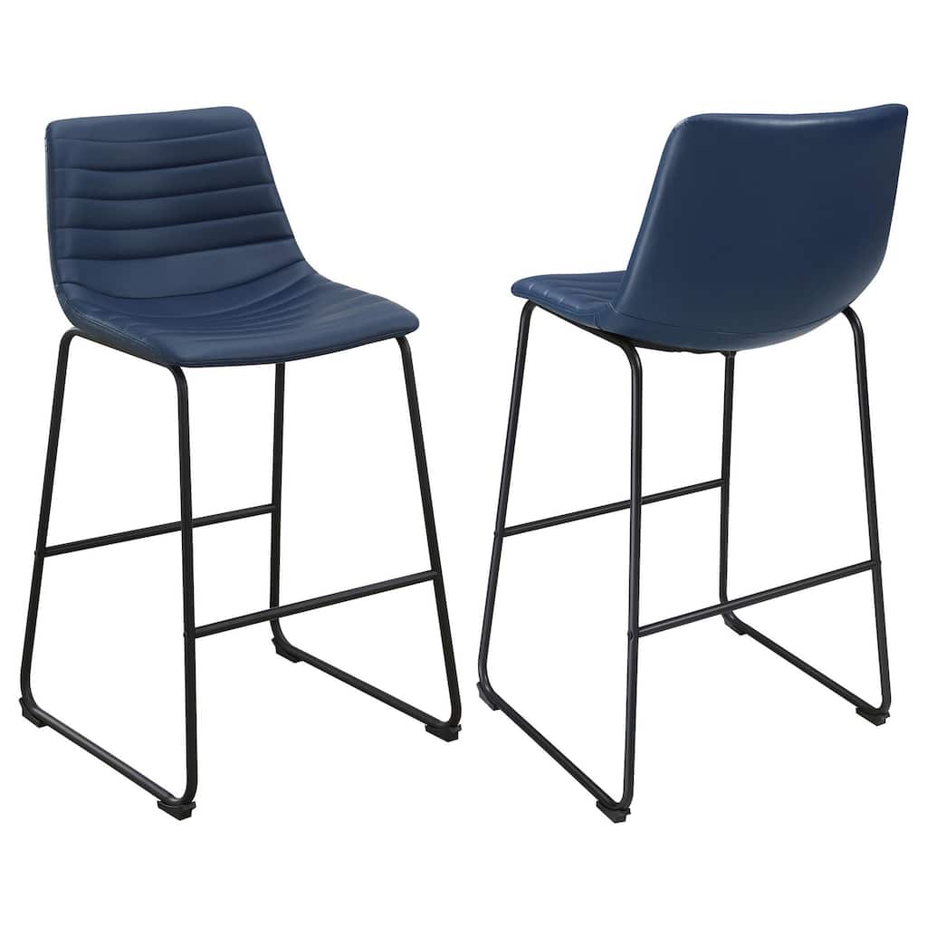 Zuno Counter Height Chair Set of 2, Blue Faux Leather, Black 26 Inch