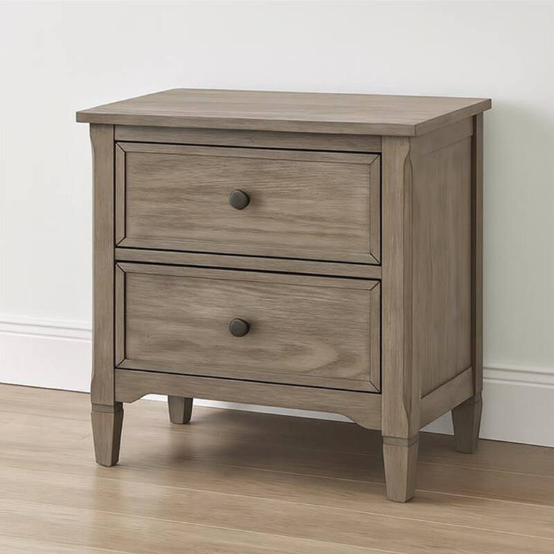 2-Drawer Nightstand with Round Bronze Pull Knobs
