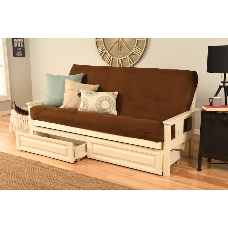Somette Beli Mont Antique White Full-size Storage Futon Set with Mattress