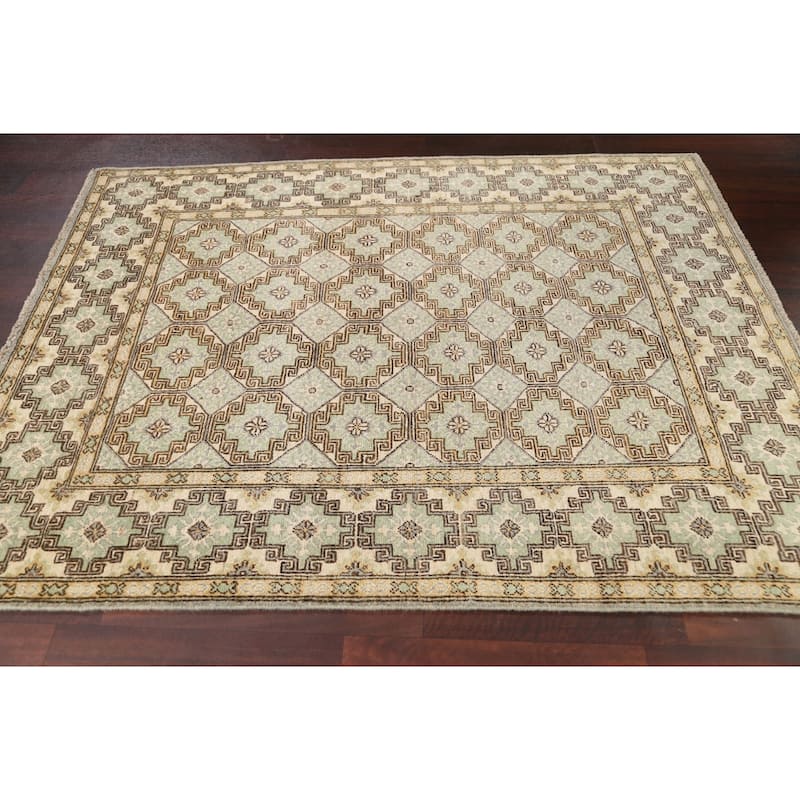 Vegetable Dye Geometric Khotan Wool Area Rug Hand-knotted Foyer Carpet - 4'8" x 6'0"