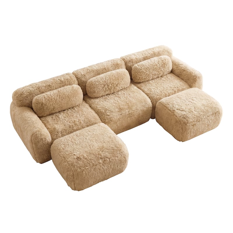 Homy Casa Light Khaki Modular Sectional Sofa, Soft Plush Fabric Cloud Couch with Anti-Slip Base & Decorative Pillows