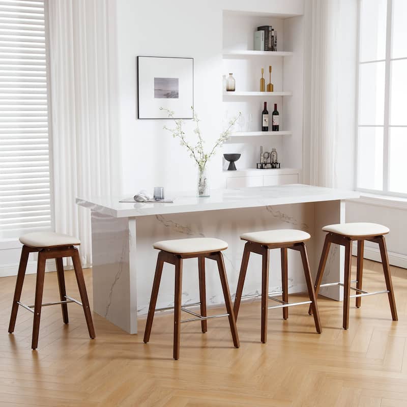 26-Inch Faux Leather Wood Counter Stools Set of 1/2/3 - 26"H x 18.1"L x 16.5"D